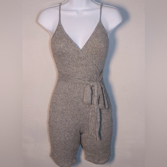 Fashion Nova Gray Knit Wrap Jumpsuit - Picture 1 of 4